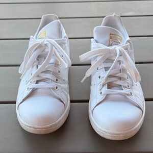 Adidas White and Gold Stan Smith Sneakers